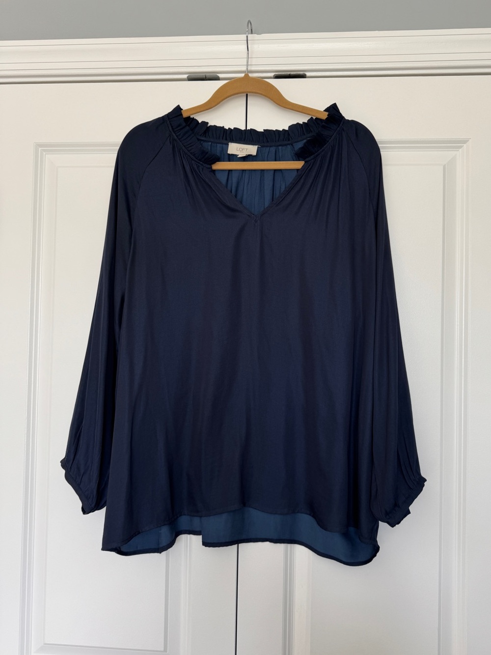 LOFT Navy Blue Silk Long Sleeve Blouse Size XL